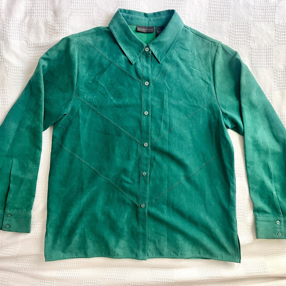 Relativity Teal Button-Up Suede Shirt